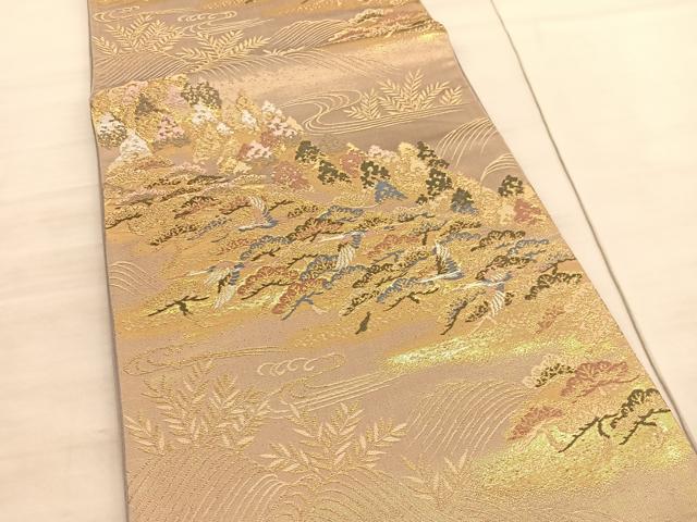 平和屋着物◎六通柄袋帯 唐織 飛鶴浜松文 金糸 正絹 逸品 BAAV5440hv