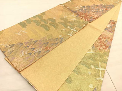 平和屋着物◎光悦佐賀錦　六通柄袋帯　飛鶴樹林文　金銀糸　正絹　逸品　BAAV5482hv