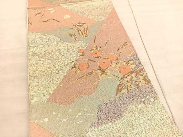 平和屋着物◎六通柄袋帯　唐織　万寿菊　千鳥　金銀糸　正絹　逸品　BAAV5473hv