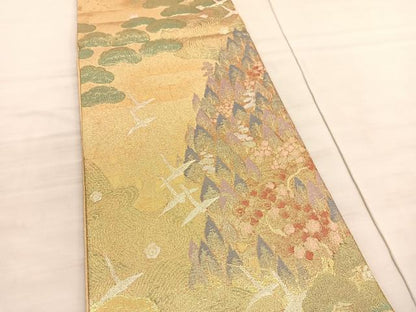 平和屋着物◎光悦佐賀錦　六通柄袋帯　飛鶴樹林文　金銀糸　正絹　逸品　BAAV5482hv