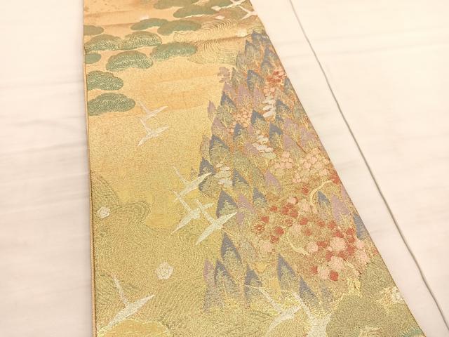 平和屋着物◎光悦佐賀錦　六通柄袋帯　飛鶴樹林文　金銀糸　正絹　逸品　BAAV5482hv