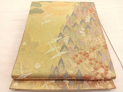 平和屋着物◎光悦佐賀錦　六通柄袋帯　飛鶴樹林文　金銀糸　正絹　逸品　BAAV5482hv
