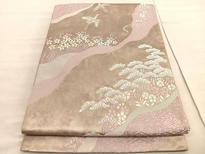 平和屋着物◎六通柄袋帯 唐織 飛鶴松花文 銀糸 引箔 正絹 逸品 BAAV5509hv