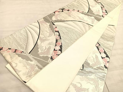 平和屋着物◎六通柄袋帯　唐織　立波飛鶴文　彩錦プラチナ箔　正絹　逸品　BAAV5792hv