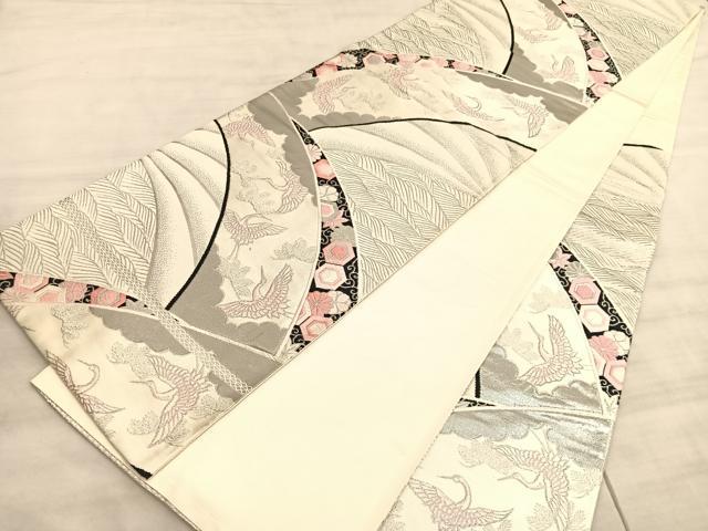 平和屋着物◎六通柄袋帯　唐織　立波飛鶴文　彩錦プラチナ箔　正絹　逸品　BAAV5792hv