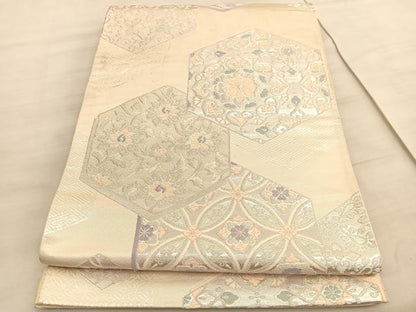 平和屋着物◎六通柄袋帯　唐織　宝相華有職更紗花文　銀糸　正絹　逸品　BAAV5785hv