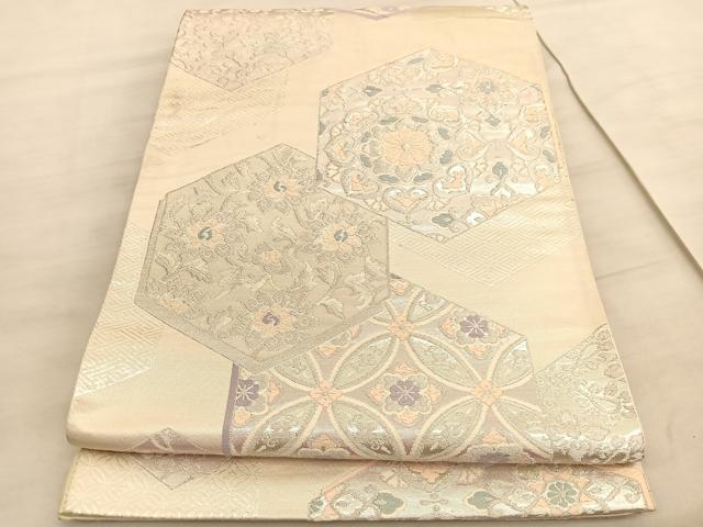 平和屋着物◎六通柄袋帯　唐織　宝相華有職更紗花文　銀糸　正絹　逸品　BAAV5785hv