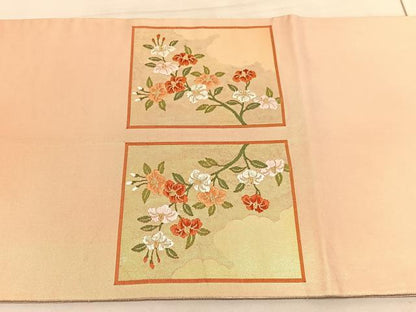 平和屋着物◎太鼓柄袋帯　唐織　総刺繍　短冊花文　金糸　正絹　逸品　BAAV5786hv