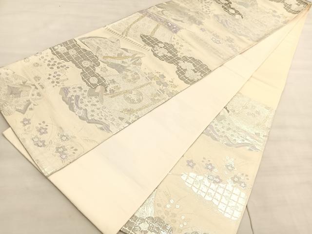 平和屋着物◎六通柄袋帯 唐織 万葉六歌仙 九百プラチナ二重箔 正絹 逸品 BAAV5611hv