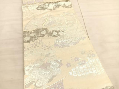 平和屋着物◎六通柄袋帯 唐織 万葉六歌仙 九百プラチナ二重箔 正絹 逸品 BAAV5611hv