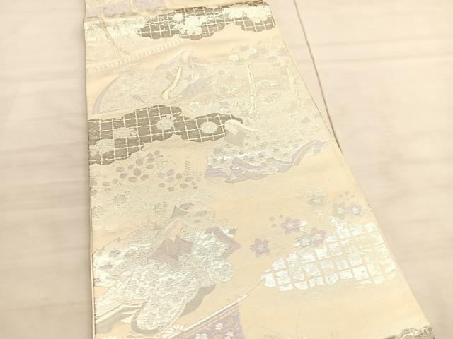 平和屋着物◎六通柄袋帯 唐織 万葉六歌仙 九百プラチナ二重箔 正絹 逸品 BAAV5611hv