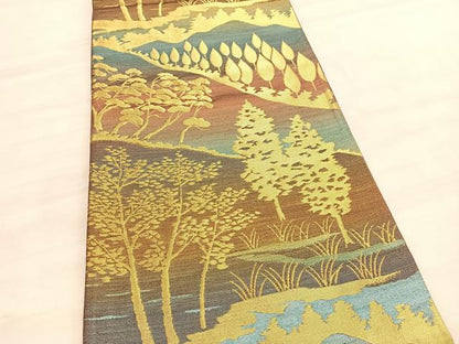 平和屋着物◎六通柄袋帯 樹林風景文 金糸 正絹 逸品 未使用 BAAV5632hv
