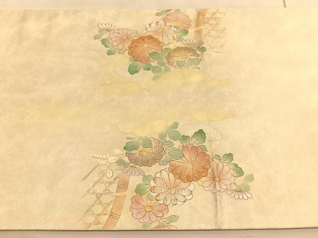 平和屋着物◎太鼓柄袋帯 手描き 刺繍 屏風籬花文 金彩 引箔 正絹 逸品 BAAV5834hv