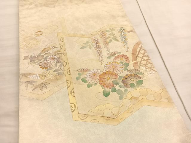 平和屋着物◎太鼓柄袋帯 手描き 刺繍 屏風籬花文 金彩 引箔 正絹 逸品 BAAV5834hv