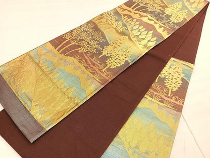 平和屋着物◎六通柄袋帯 樹林風景文 金糸 正絹 逸品 未使用 BAAV5632hv