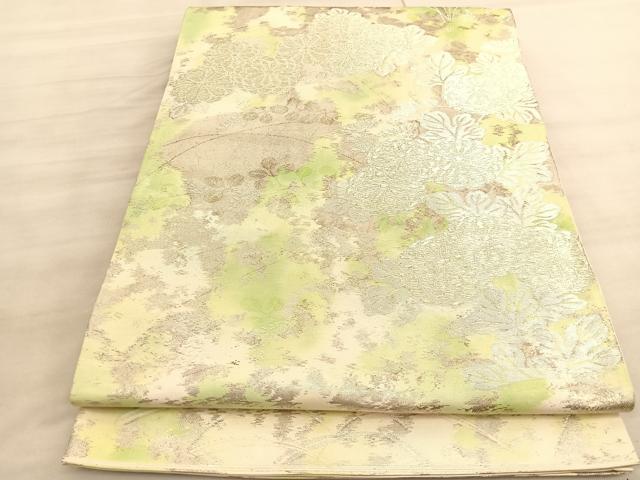 平和屋着物◎西陣　六通柄袋帯　菊　銀糸　正絹　逸品　BAAV5621hv