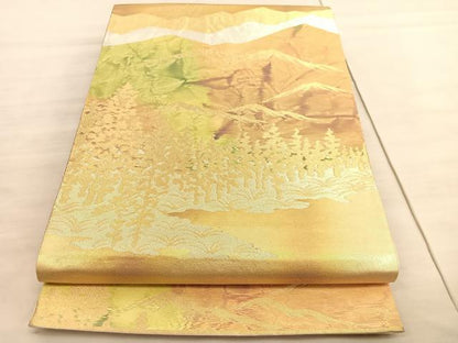 平和屋着物◎六通柄袋帯　樹林風景文　金銀糸　正絹　逸品　BAAV5856hv
