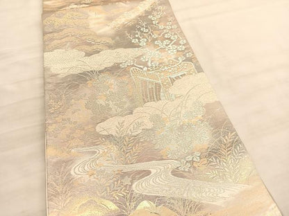 平和屋着物◎六通柄袋帯　京洛錦　流水御所車花文　二重引箔　金銀糸　正絹　逸品　BAAV5860hv