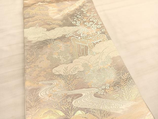 平和屋着物◎六通柄袋帯　京洛錦　流水御所車花文　二重引箔　金銀糸　正絹　逸品　BAAV5860hv