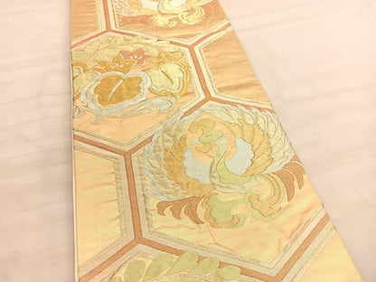 平和屋着物◎六通柄袋帯 鳳凰亀甲桐文 金糸 正絹 逸品 BAAV5644hv