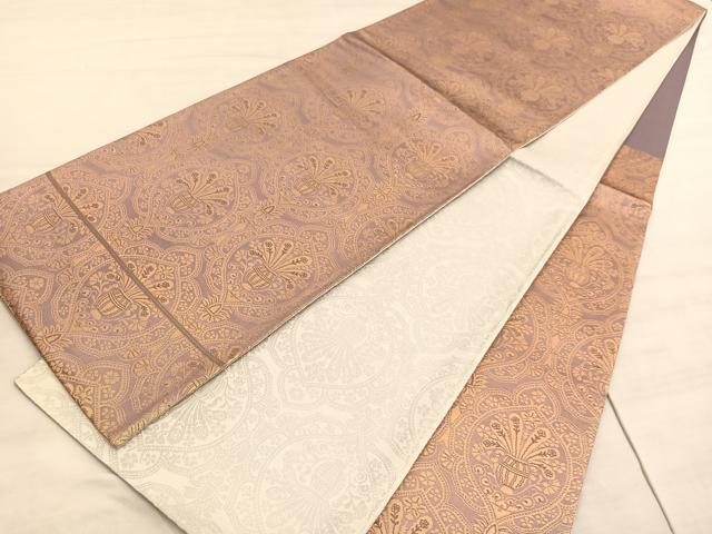 平和屋着物◎両面 六通柄袋帯 飾花文 金糸 正絹 逸品 BAAV5642hv