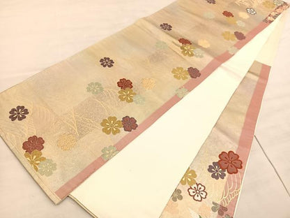 平和屋着物◎六通柄袋帯　唐織　桃山桜鴛鴦文　金糸　引箔　正絹　逸品　BAAV5878hv