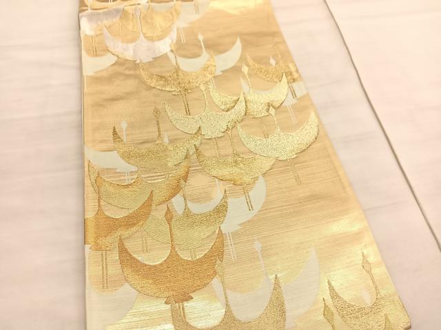 平和屋着物◎六通柄袋帯　飛鶴文　金銀糸　正絹　逸品　BAAV5871hv
