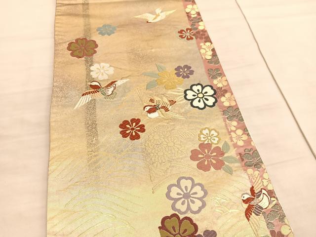 平和屋着物◎六通柄袋帯　唐織　桃山桜鴛鴦文　金糸　引箔　正絹　逸品　BAAV5878hv