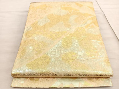 平和屋着物◎六通柄袋帯　重ね山文　金彩　正絹　逸品　BAAV5864hv