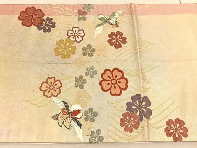 平和屋着物◎六通柄袋帯　唐織　桃山桜鴛鴦文　金糸　引箔　正絹　逸品　BAAV5878hv