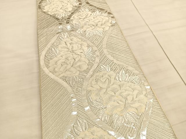 平和屋着物◎六通柄袋帯　立涌牡丹文　銀糸　正絹　逸品　BAAV5903hv