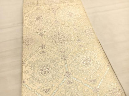 平和屋着物◎西陣　六通柄袋帯　唐織　亀甲花文　銀糸　正絹　逸品　BAAV5897hv