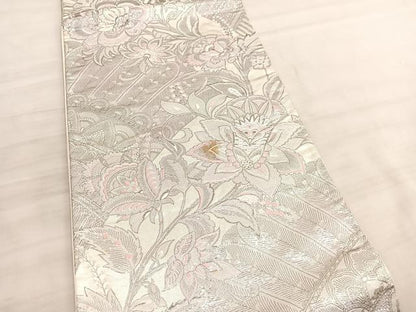 平和屋着物◎六通柄袋帯　唐織　シンハサン更紗花文　プラチナ箔　正絹　逸品　BAAV5714hv