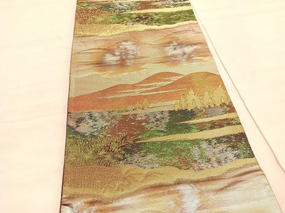 平和屋着物◎六通柄袋帯　遠山風景文　金銀糸　引箔　正絹　逸品　BAAV5922hv