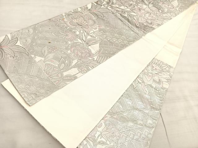 平和屋着物◎六通柄袋帯　唐織　シンハサン更紗花文　プラチナ箔　正絹　逸品　BAAV5714hv
