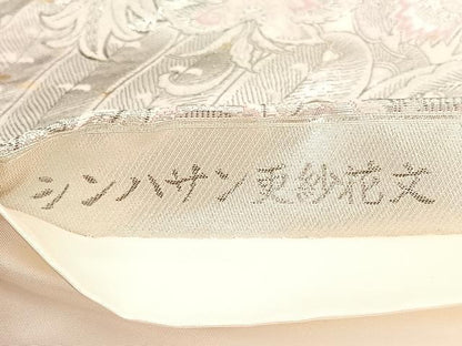 平和屋着物◎六通柄袋帯　唐織　シンハサン更紗花文　プラチナ箔　正絹　逸品　BAAV5714hv