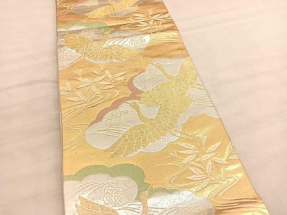平和屋着物◎六通柄袋帯　流水飛鶴文　金銀糸　正絹　逸品　BAAV5752hv