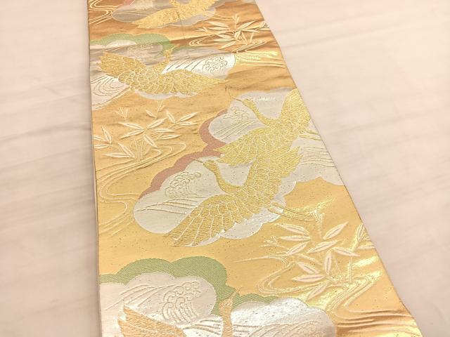 平和屋着物◎六通柄袋帯　流水飛鶴文　金銀糸　正絹　逸品　BAAV5752hv
