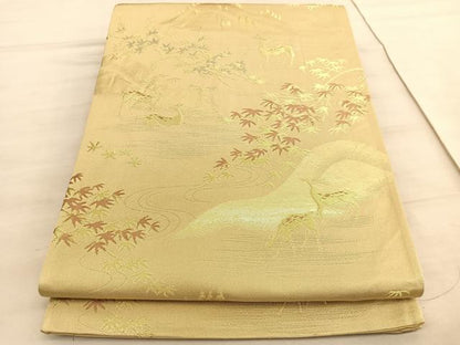 平和屋着物◎六通柄袋帯　鹿流水楓文　金糸　正絹　逸品　BAAV5964hv