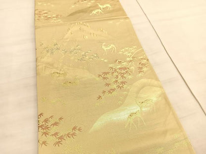 平和屋着物◎六通柄袋帯　鹿流水楓文　金糸　正絹　逸品　BAAV5964hv