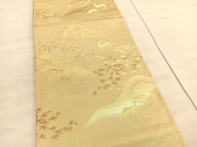 平和屋着物◎六通柄袋帯　鹿流水楓文　金糸　正絹　逸品　BAAV5964hv