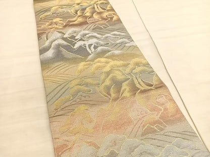 平和屋着物◎六通柄袋帯　浜松文　金銀糸　正絹　逸品　BAAV5760hv