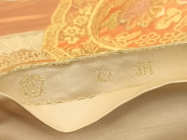平和屋着物◎六通柄袋帯　花鳥絵皿文　金銀糸　正絹　逸品　BAAV5957hv