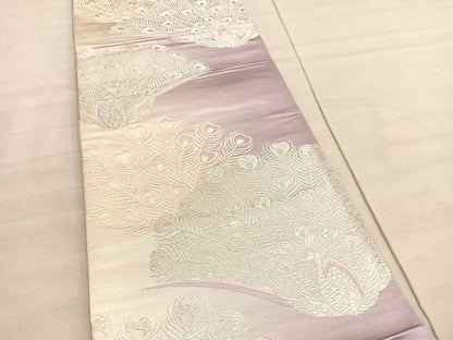 平和屋着物◎六通柄袋帯　唐織　孔雀文　銀糸　正絹　逸品　BAAV5771hv
