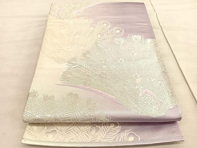 平和屋着物◎六通柄袋帯　唐織　孔雀文　銀糸　正絹　逸品　BAAV5771hv