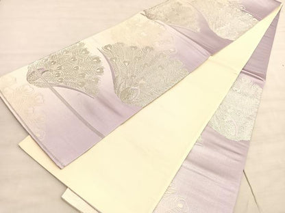 平和屋着物◎六通柄袋帯　唐織　孔雀文　銀糸　正絹　逸品　BAAV5771hv