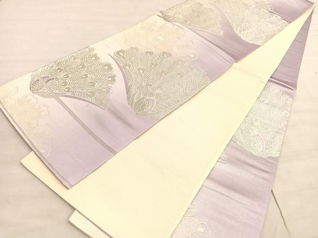 平和屋着物◎六通柄袋帯　唐織　孔雀文　銀糸　正絹　逸品　BAAV5771hv