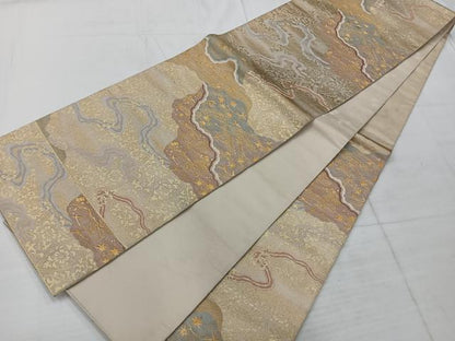 平和屋着物◎六通柄袋帯　道長花文　金糸　正絹　逸品　AABC5856uk