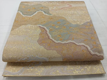 平和屋着物◎六通柄袋帯　道長花文　金糸　正絹　逸品　AABC5856uk