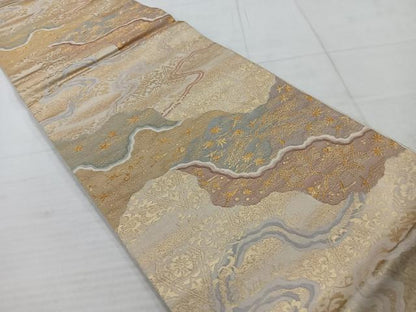 平和屋着物◎六通柄袋帯　道長花文　金糸　正絹　逸品　AABC5856uk